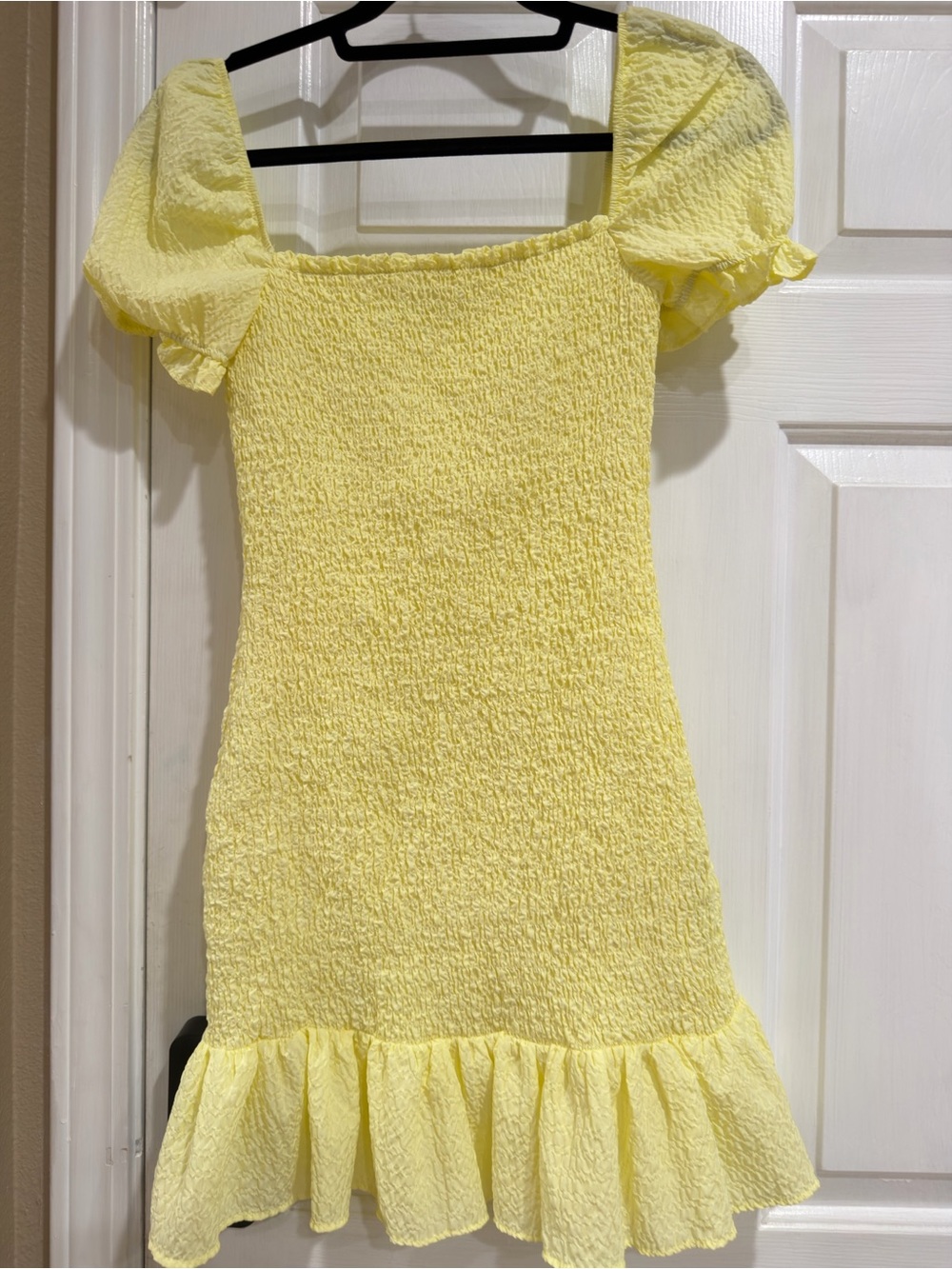 Zara Yellow Smocked Puff-Sleeve Mini Dress